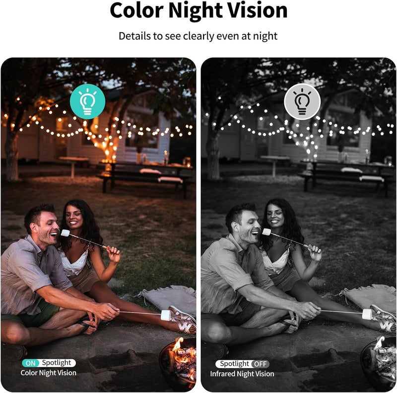 Tziarp Security Cameras Wireless Outdoor,2K Indoor WiFi Wireless Cameras,Outside Battery Powered Camera for Home Security,AI Motion Detection,Color Night Vision,Spotlight,Siren Alarm,SD/Cloud Storage,2 Pack - Image 4